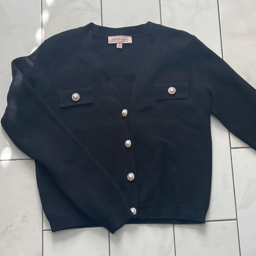 NWT Philosophy Black Cardigan Sweater with Pearl Buttons